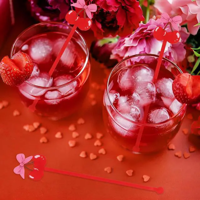 Alt view image 3 of 7 - CCINEE 30Pcs Pink Bow Cherry Cocktail Drink Stirrers, Swizzle Sticks for Cocktail Coffee Drinks Stirrers Galentine Valentine Birthday Wedding Bow Cherry Party Decorations