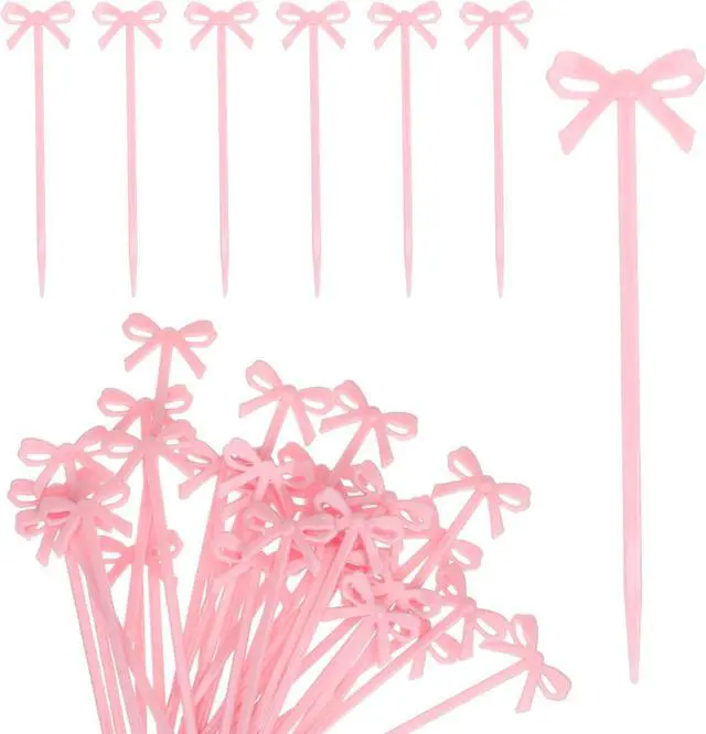 Main image of 30Pcs Bow Cocktail Picks, 4 Inch Cute Pink Fruit Skewers for Party