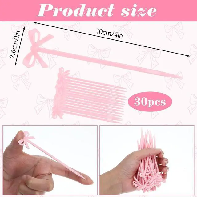 Alt view image 2 of 7 - 30Pcs Bow Cocktail Picks, 4 Inch Cute Pink Fruit Skewers for Party