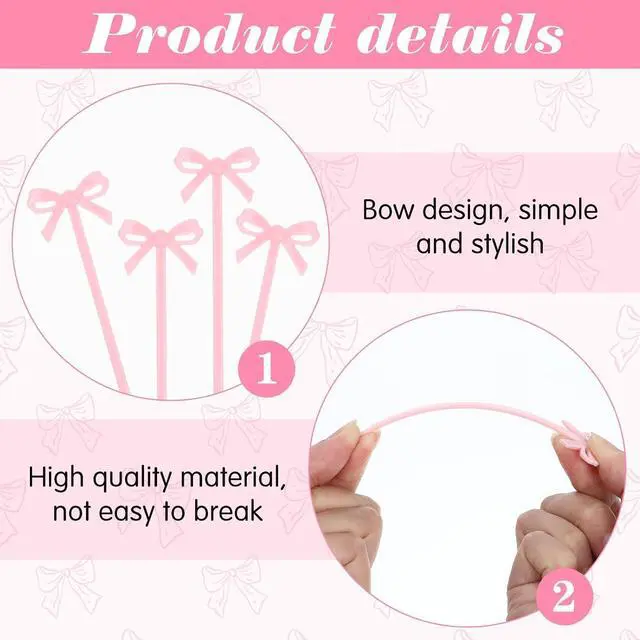 Alt view image 5 of 7 - 30Pcs Bow Cocktail Picks, 4 Inch Cute Pink Fruit Skewers for Party