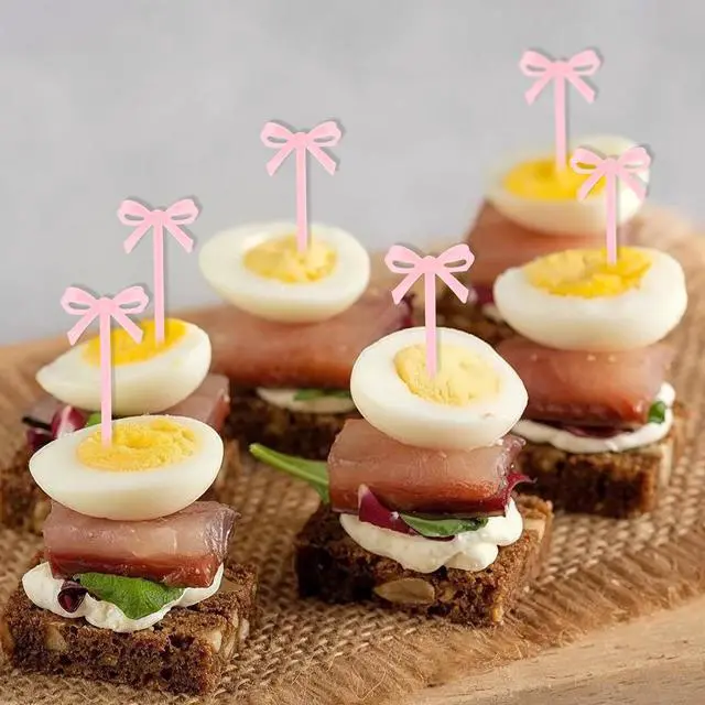 Alt view image 7 of 7 - 30Pcs Bow Cocktail Picks, 4 Inch Cute Pink Fruit Skewers for Party