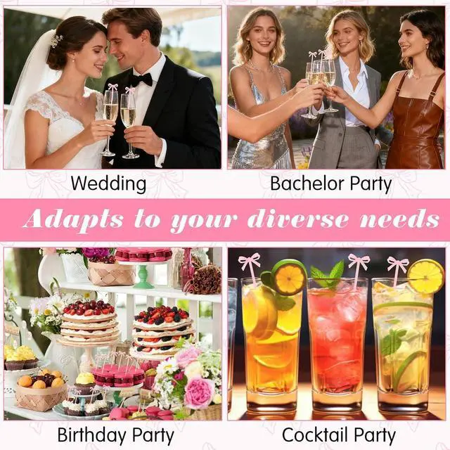 Alt view image 3 of 7 - 30Pcs Bow Cocktail Picks, 4 Inch Cute Pink Fruit Skewers for Party
