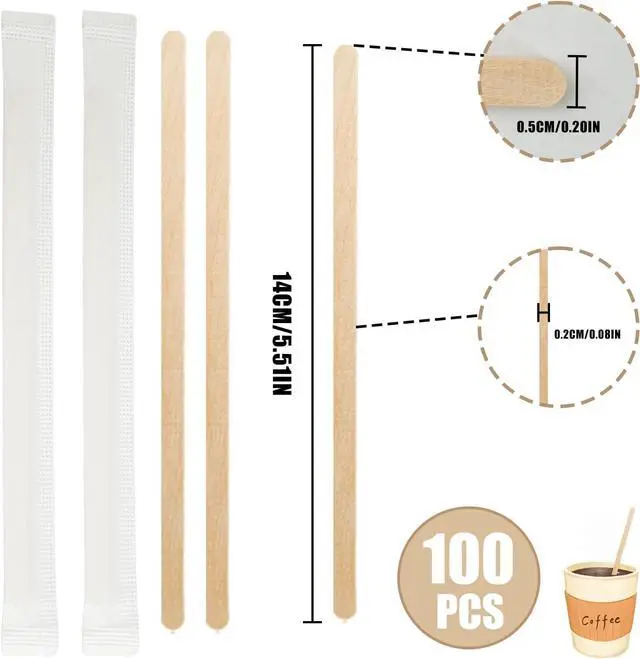 Alt view image 2 of 7 - 100 Pcs Coffee Stirrers Individually Wrapped, 5.5 Inch Wooden Coffee Stir Sticks, Coffee Stirs Disposable with Smooth Round Ends for Coffee, Cocktail, Drinks Coffee Bar Accessories