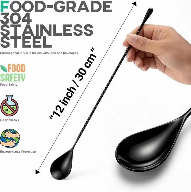 Alt view image 4 of 7 - Homestia 2Pcs Bar Spoon, 12'' Cocktail Mixing Spoon, Drink Stirrers, Black