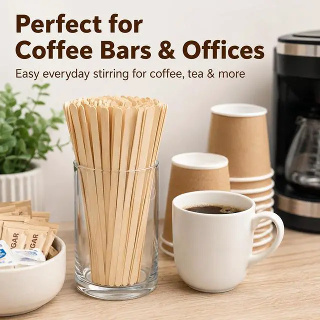 Alt view image 5 of 6 - Wooden Coffee Stirrers, 7 Inch, 200 Pack, Birch Wood Stir Sticks