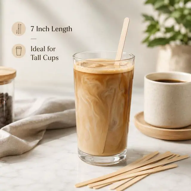 Alt view image 6 of 6 - Wooden Coffee Stirrers, 7 Inch, 200 Pack, Birch Wood Stir Sticks