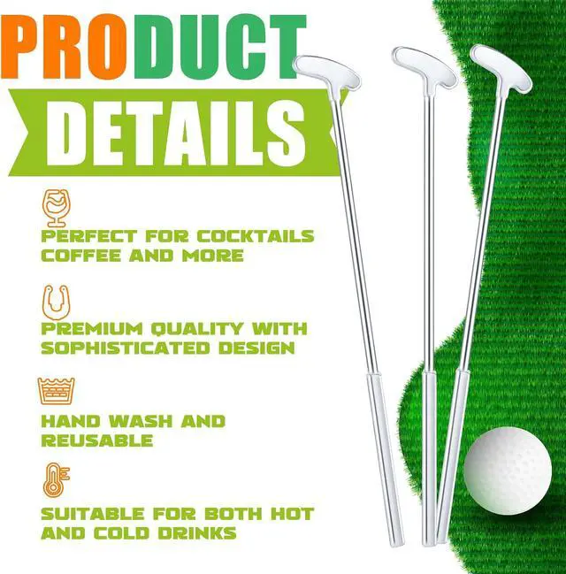 Alt view image 3 of 6 - 30 Pcs Golf Theme Cocktail Stirrers Stir Sticks, 6 Inch,Silver