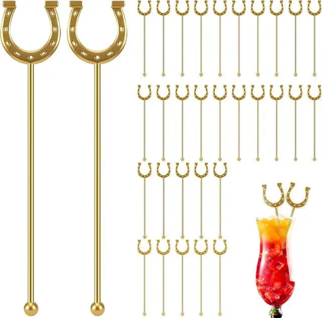 Main image of Horseshoe Drink Stirrers 6 Inch Plastic, Gold, 30 Pcs