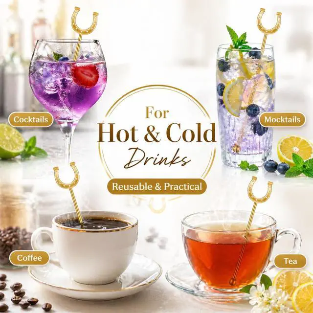 Alt view image 3 of 6 - Horseshoe Drink Stirrers 6 Inch Plastic, Gold, 30 Pcs