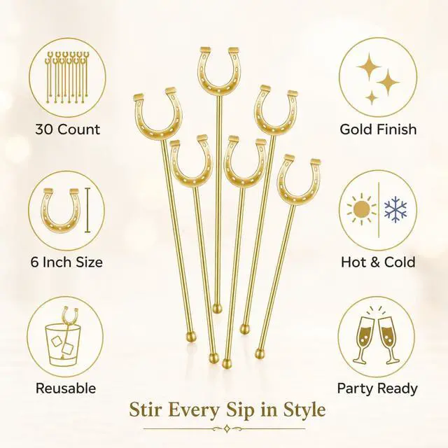 Alt view image 5 of 6 - Horseshoe Drink Stirrers 6 Inch Plastic, Gold, 30 Pcs