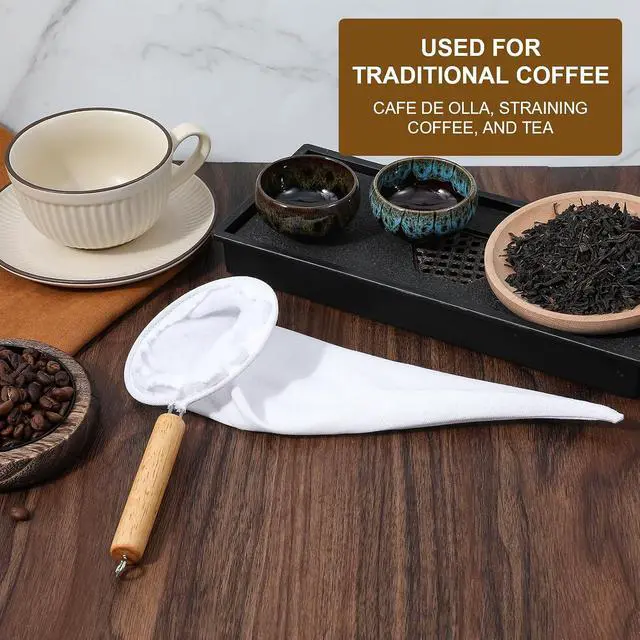 Alt view image 7 of 7 - 2 Pcs Coffee Strainer Cloth,Flannel Cloth Coffee Filter with Wood Handle Reusable Handmade Coffees Filter Sock for Coffees,Tea and Juice,White