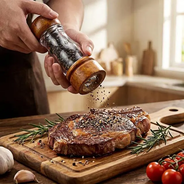 Alt view image 7 of 7 - 6.3 inch Wood Pepper Grinder, Acrylic Salt Mill with Ceramic Core