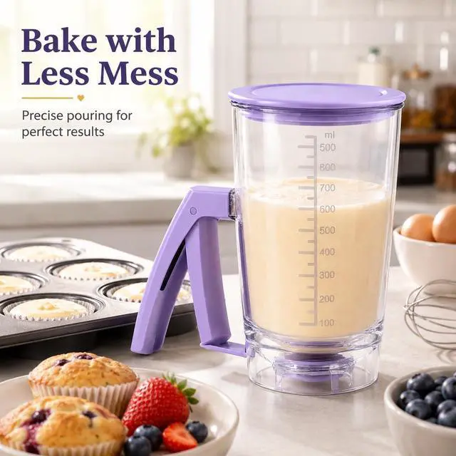 Alt view image 2 of 6 - Pancake Batter Dispenser, Purple Measuring Cup for Baking