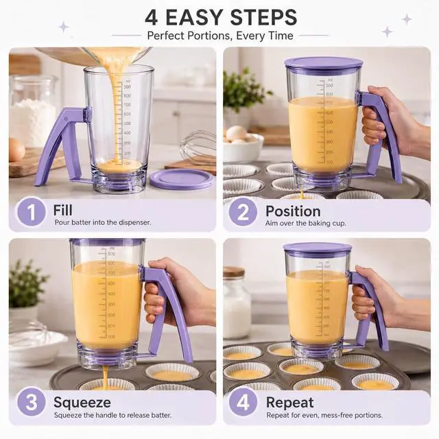 Alt view image 5 of 6 - Pancake Batter Dispenser, Purple Measuring Cup for Baking