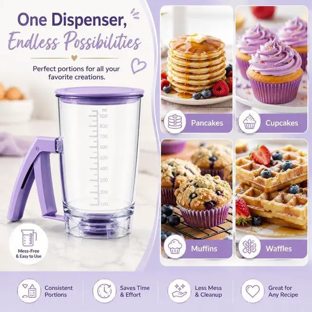 Alt view image 4 of 6 - Pancake Batter Dispenser, Purple Measuring Cup for Baking