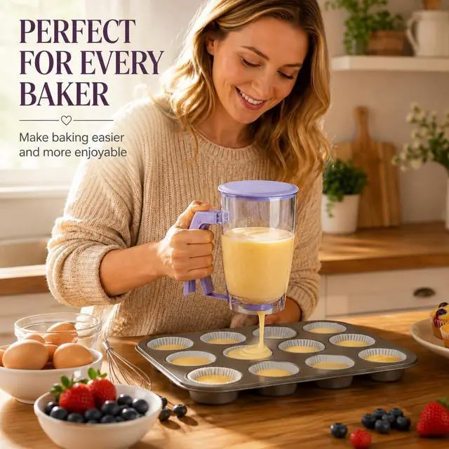 Alt view image 6 of 6 - Pancake Batter Dispenser, Purple Measuring Cup for Baking