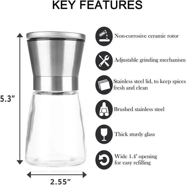 Alt view image 2 of 6 - Mincham Salt or Pepper Grinder Mill Shaker Refillable Coarseness Adjustable