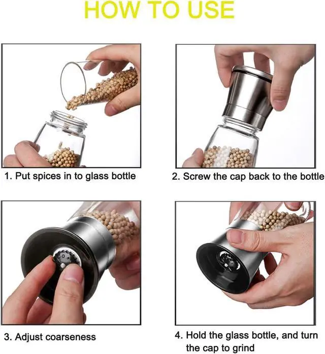 Alt view image 3 of 6 - Mincham Salt or Pepper Grinder Mill Shaker Refillable Coarseness Adjustable