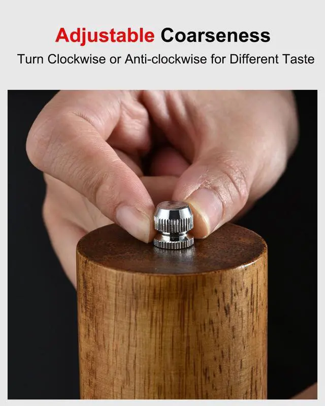 Alt view image 3 of 6 - Pepper Grinder Salt Grinder Wooden Pepper Mill Grinder w/Adjustable Coarse, 6 inch Wood Refillable Manual Pepper Grinder Mill Peppermill for Black Peppercorn, Easy Clean