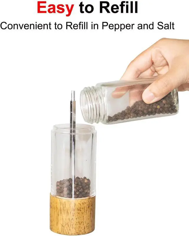 Alt view image 4 of 6 - Pepper Grinder Salt Grinder Wooden Pepper Mill Grinder w/Adjustable Coarse, 6 inch Wood Refillable Manual Pepper Grinder Mill Peppermill for Black Peppercorn, Easy Clean