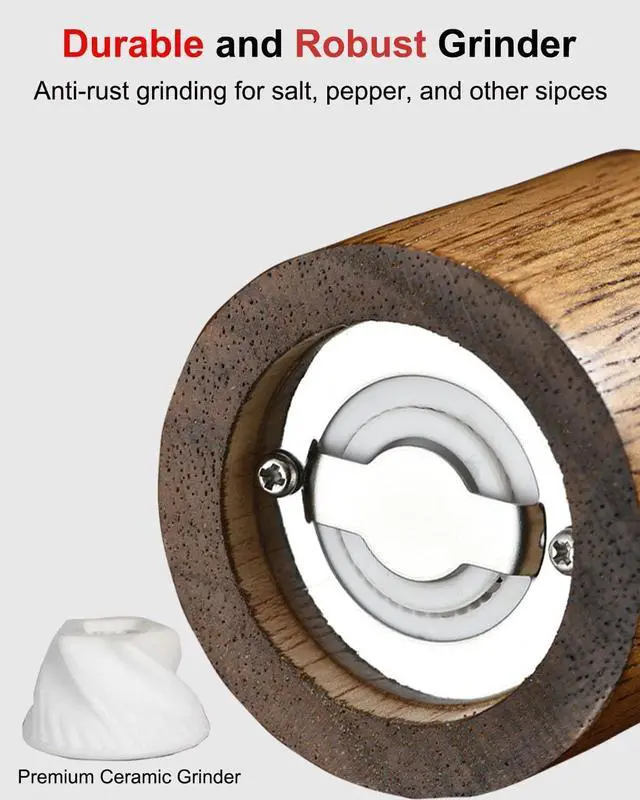 Alt view image 5 of 6 - Pepper Grinder Salt Grinder Wooden Pepper Mill Grinder w/Adjustable Coarse, 6 inch Wood Refillable Manual Pepper Grinder Mill Peppermill for Black Peppercorn, Easy Clean