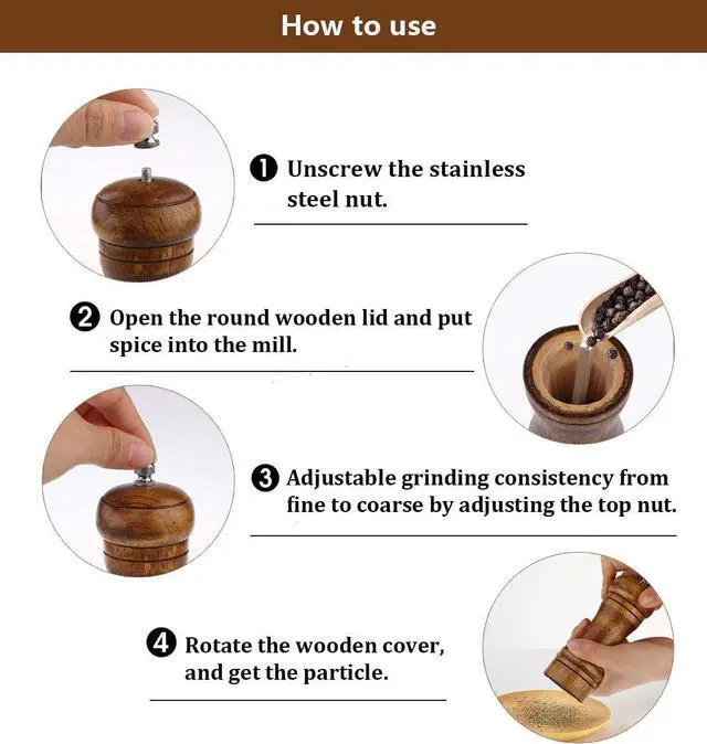 Alt view image 4 of 7 - Salt and Pepper Grinders Set,Ouktor Manual Wooden Salt and Pepper Mills Shakers, Ceramic Rotor with Strong Adjustable Coarseness (5.5inch)