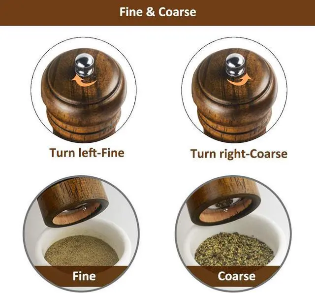 Alt view image 5 of 7 - Salt and Pepper Grinders Set,Ouktor Manual Wooden Salt and Pepper Mills Shakers, Ceramic Rotor with Strong Adjustable Coarseness (5.5inch)
