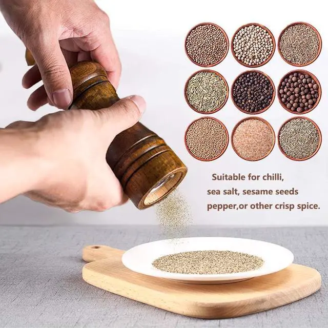 Alt view image 7 of 7 - Salt and Pepper Grinders Set,Ouktor Manual Wooden Salt and Pepper Mills Shakers, Ceramic Rotor with Strong Adjustable Coarseness (5.5inch)
