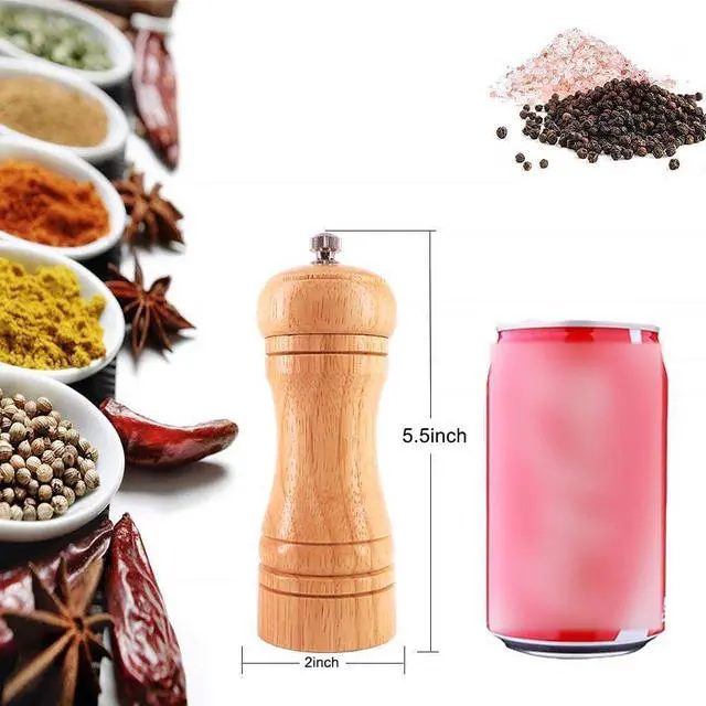 Alt view image 6 of 7 - Salt and Pepper Grinders Set,Ouktor Manual Wooden Salt and Pepper Mills Shakers, Ceramic Rotor with Strong Adjustable Coarseness (5.5inch)