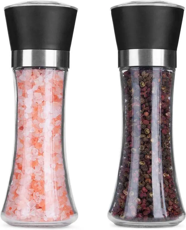 Main image of Hotder Premium Pepper and Salt Grinder Set of 2-Refillable Coarseness Adjustable Pepper Mill Shaker with Glass Body for Home,Kitchen(Two Pack)