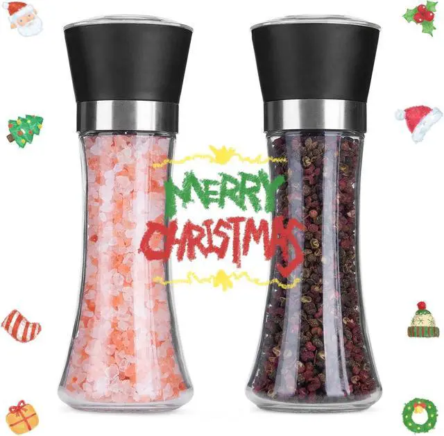 Alt view image 2 of 7 - Hotder Premium Pepper and Salt Grinder Set of 2-Refillable Coarseness Adjustable Pepper Mill Shaker with Glass Body for Home,Kitchen(Two Pack)