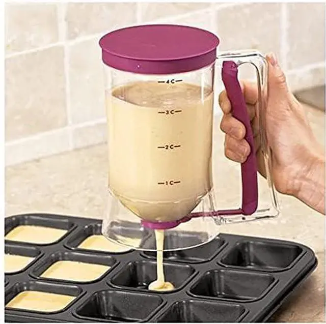 Alt view image 2 of 5 - Cupcake Pancake Cookies Cream Dispenser Cake Mix Jug Baking Essentials Maker Cooking Tools Funnel Measuring cup Accessories (Purple)