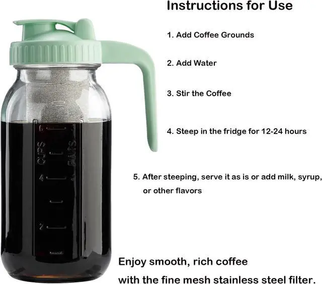 Alt view image 2 of 7 - Fermus Cold Brew Coffee Filter for 64oz / 2Quart Wide Mouth Mason Jar Infuser 304 Stainless Steel Strainer with Seal Ring Design for Grounds Tea Fruit Coffee Filter