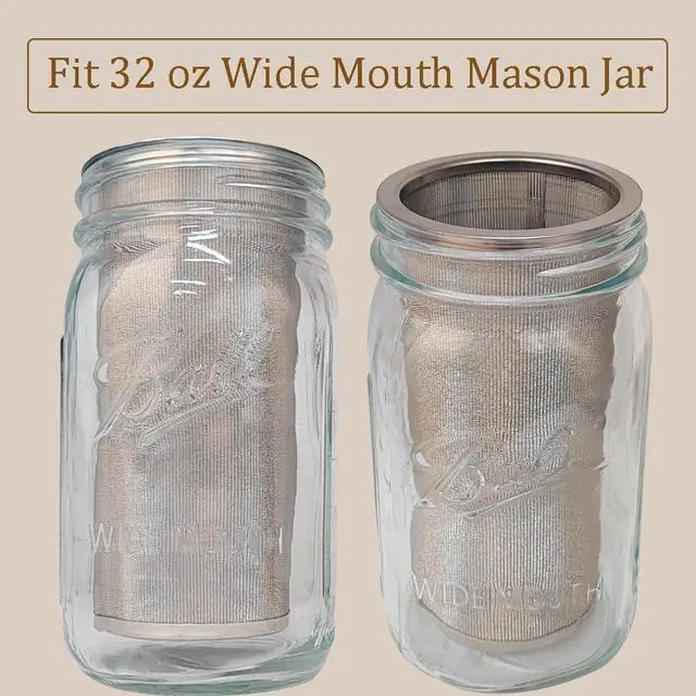 Alt view image 3 of 4 - Cold Brew Coffee Filter For 1Quart/32OZ Wide Mouth Mason Jar 304 Stainless Steel 100 Micron Mesh Filter For Cold Brew Coffee Maker