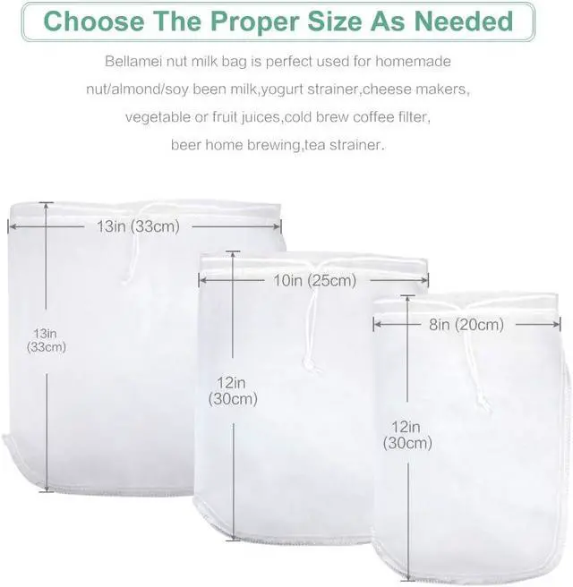 Alt view image 2 of 7 - Nut Milk Bag Reusable 3 Pack Multi-size Food Strainer Nut Bags
