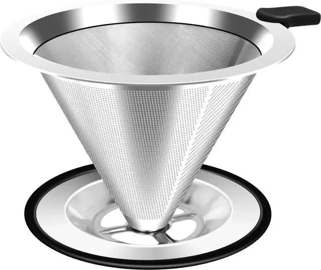Main image of Pour Over Coffee Dripper, Stainless Steel Coffee Filter, Paperless Reusable Coffee Filter, Double Micromesh 600 Mesh Strainer Coffee Maker with Heat-Resistant Silicone Handle & Base (1-2 Cups)