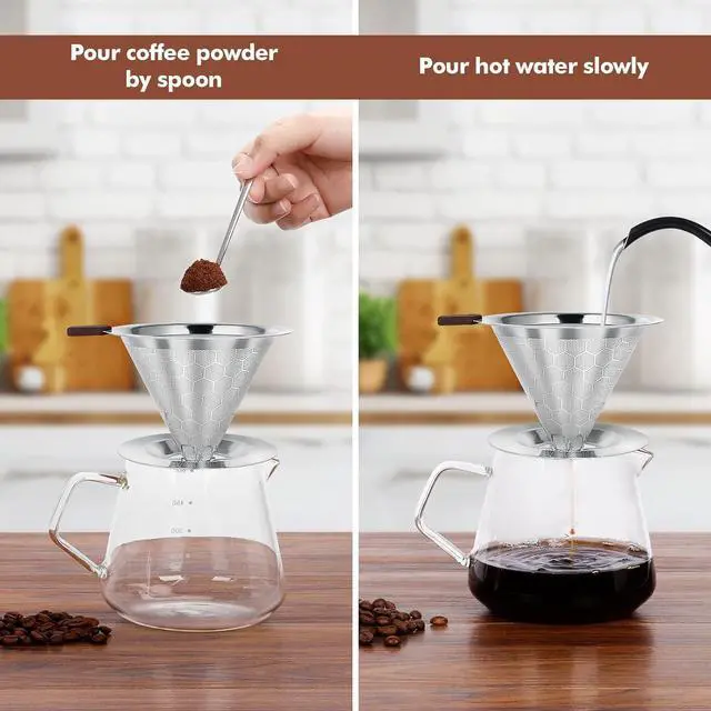 Alt view image 4 of 7 - Pour Over Coffee Dripper, Double Mesh with Spoon and Cleaning Brush