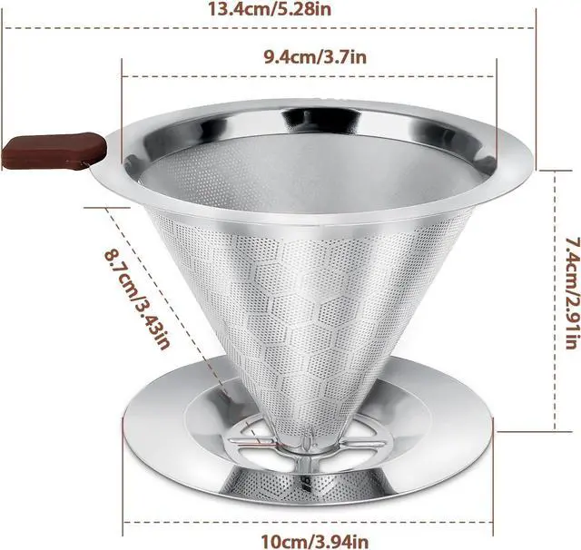 Alt view image 6 of 7 - Pour Over Coffee Dripper, Double Mesh with Spoon and Cleaning Brush
