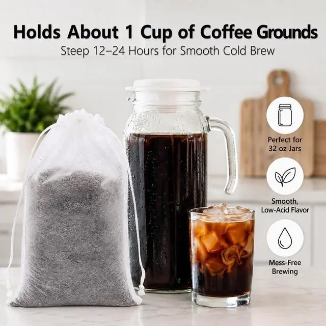 Alt view image 3 of 7 - 200 PCS Disposable Cold Brew Coffee Filter Bags 4x6 Inch with Drawstring Fine Mesh Large Tea Bags for Cold Brew Coffee,Loose Leaf Tea, Herbs, Spices, and Home Brewing No Mess,Eco-Friendly