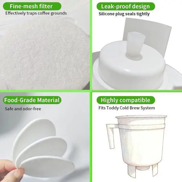 Alt view image 3 of 5 - 10pcs Reusable Cold Brew Coffee Filters and 4pcs Silicone Rubber Stoppers Replacement Felt Filters Compatible with Toddy Cold Brew System for Coffee Maker