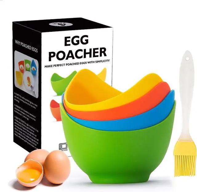 Main image of Silicone Egg Poacher Cups, 4 Pack with Stable Ring Base