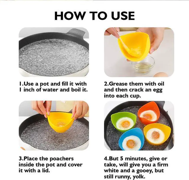 Alt view image 3 of 7 - Silicone Egg Poacher Cups, 4 Pack with Stable Ring Base