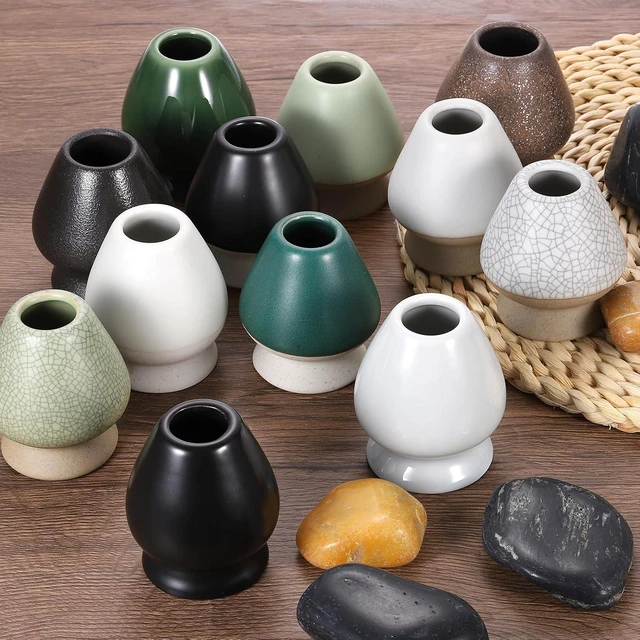 Alt view image 5 of 7 - HARFINGTON Ceramic Chasen Stand 66mm Matcha Whisk Holder Teas Set Whisk Stand Traditional Matcha Tea Chasen Holder Tea Set Accessories for Tea Tasting, Gray Green