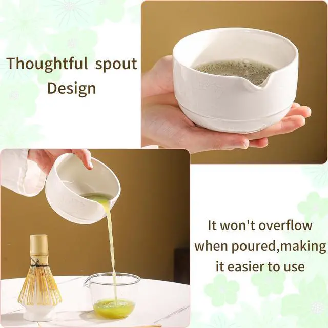 Alt view image 4 of 7 - Matcha Tea Set, 5-Piece Ceramic Matcha Bowl & Whisk Kit with Cute Cat Pattern, Traditional Japanese Chawan, Scoop & Sifter, Perfect for Tea Ceremony, Gift for & Tea Lovers (white)