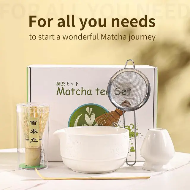 Alt view image 7 of 7 - Matcha Tea Set, 5-Piece Ceramic Matcha Bowl & Whisk Kit with Cute Cat Pattern, Traditional Japanese Chawan, Scoop & Sifter, Perfect for Tea Ceremony, Gift for & Tea Lovers (white)