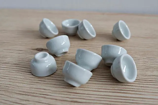 Main image of 1shopforyou Mini Handmade Ceramic Matcha Bowl Set of 10 Japanese Style White Decorative Pottery
