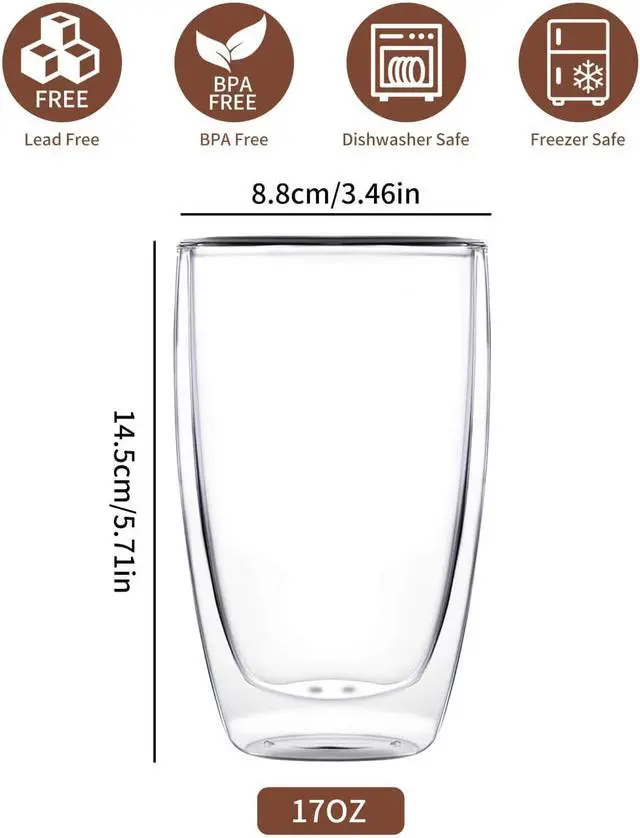 Alt view image 2 of 6 - DOPUDO 17oz Double Wall Glass Coffee Mugs, Insulated Coffee Mug, Clear Borosilicate Glass Coffee Cups for Cappuccino, Tea, Lightweight and Microwave Safe