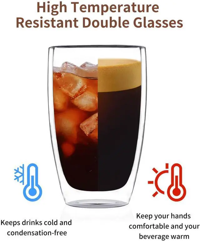 Alt view image 3 of 6 - DOPUDO 17oz Double Wall Glass Coffee Mugs, Insulated Coffee Mug, Clear Borosilicate Glass Coffee Cups for Cappuccino, Tea, Lightweight and Microwave Safe