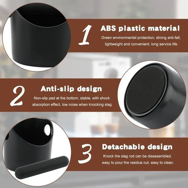 Alt view image 3 of 7 - Espresso Knock Box 4.3 Inch Small Coffee Grounds Bin with Removable Knock Bar Non Slip Base Splash Proof Mini Knock Box for Home Cafes Restaurants