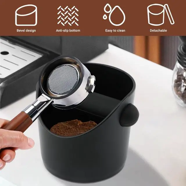 Alt view image 6 of 7 - Espresso Knock Box 4.3 Inch Small Coffee Grounds Bin with Removable Knock Bar Non Slip Base Splash Proof Mini Knock Box for Home Cafes Restaurants